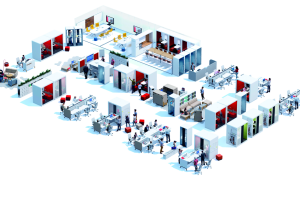 Rendu 3D d'un aménagement de bureau